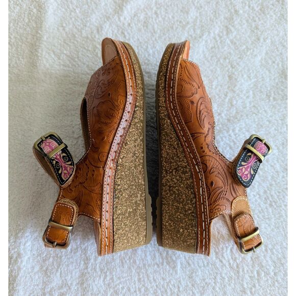 L' Artiste by Spring Step Teddy Leather Wedge Sandals Sz 37 - Picture 8 of 11